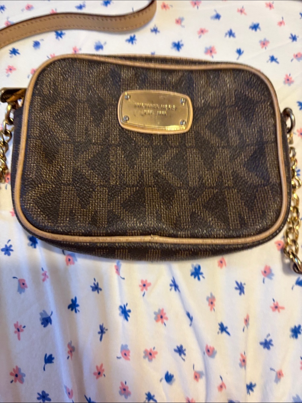 Michael Kors Brown Logo Crossbody Camera Bag with Gold Plate